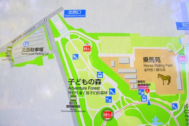 花博記念公園鶴見緑地の北西口、北西駐車場の周辺マップ