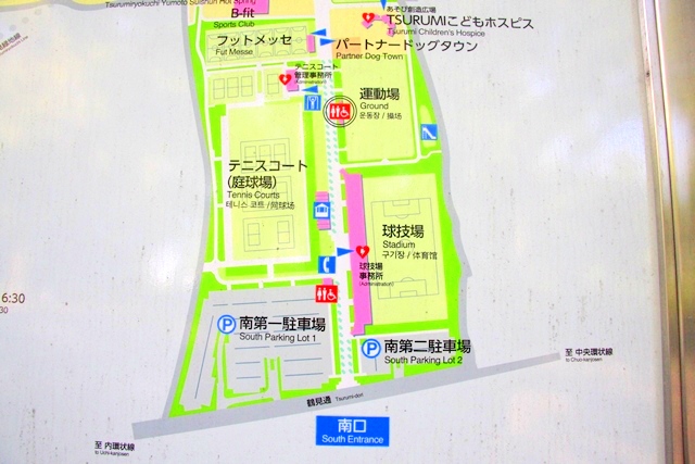 花博記念公園鶴見緑地の南口、南第一駐車場の周辺マップ